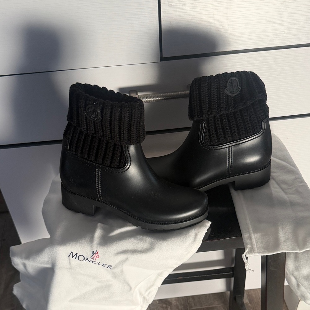 Moncler Black Knit Cuff Winter Boots